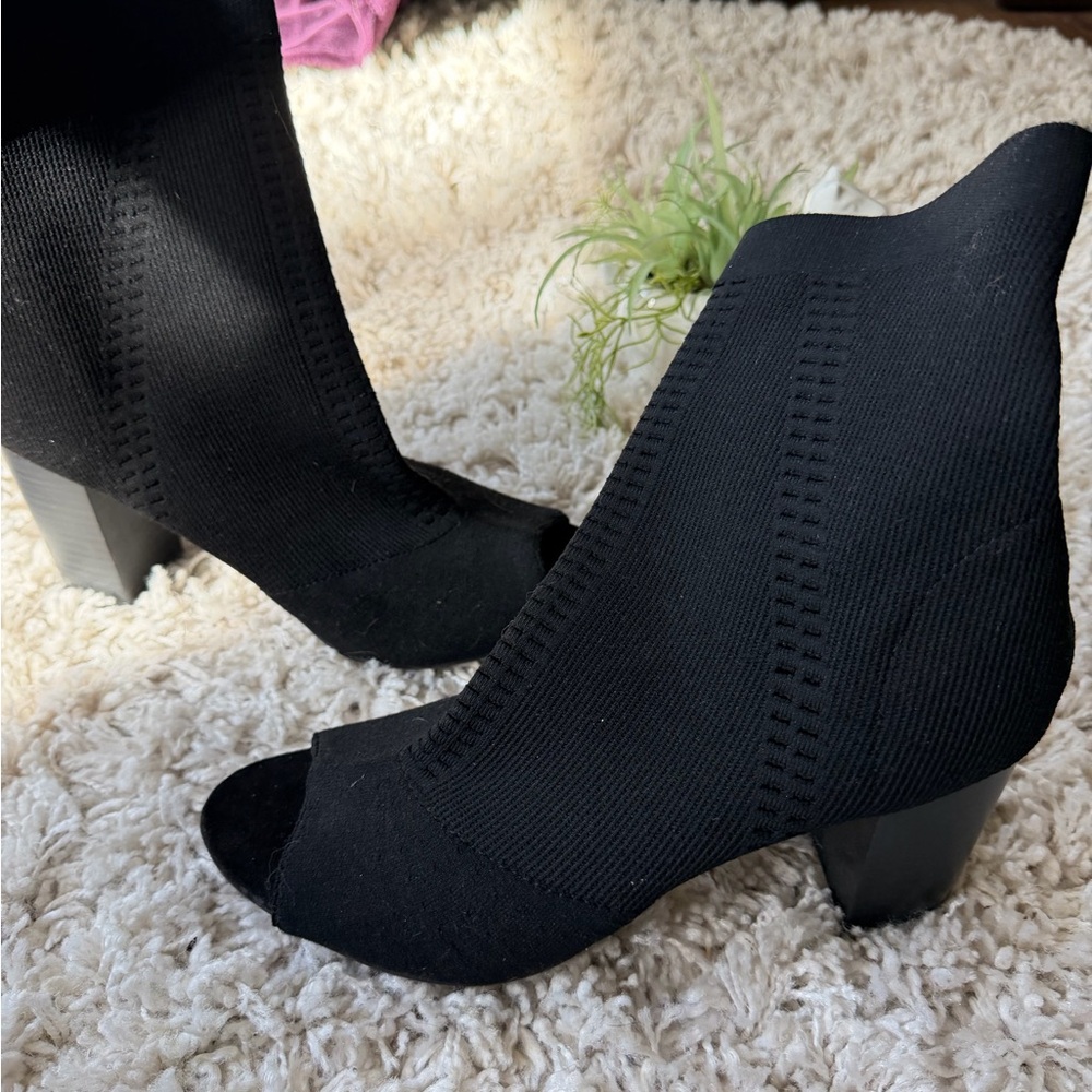Elegant Black Heeled peep, toe stylish, spring outfit going out Ankle Boots - Picture 5 of 7